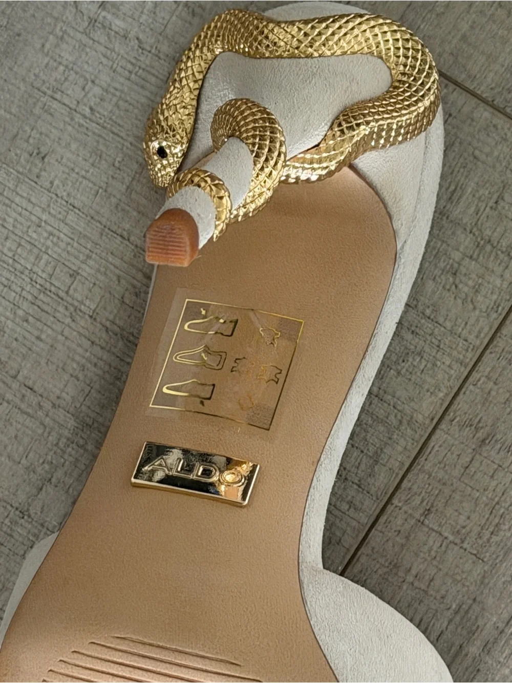 ALDO Cream Slide Mule with Gold Snake-Detail Stiletto